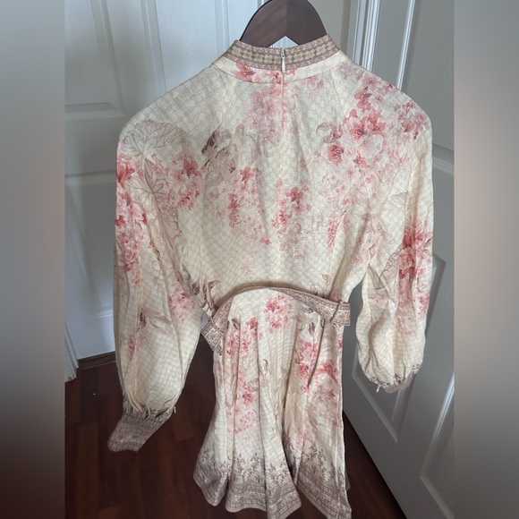 NWT Zimmermann Tropical Flower Long Sleeve Belted Linen Minidress 0 US4 - Picture 13 of 17